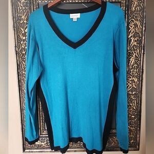 Avenue Pullover Long Sleeve Sweater Turquiose/Black Women's Sz 18/20